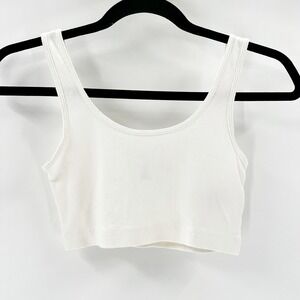H&M Divided Ribbed Crop Top Women S White‎ Good Scoop Neck Sleeveless Basic